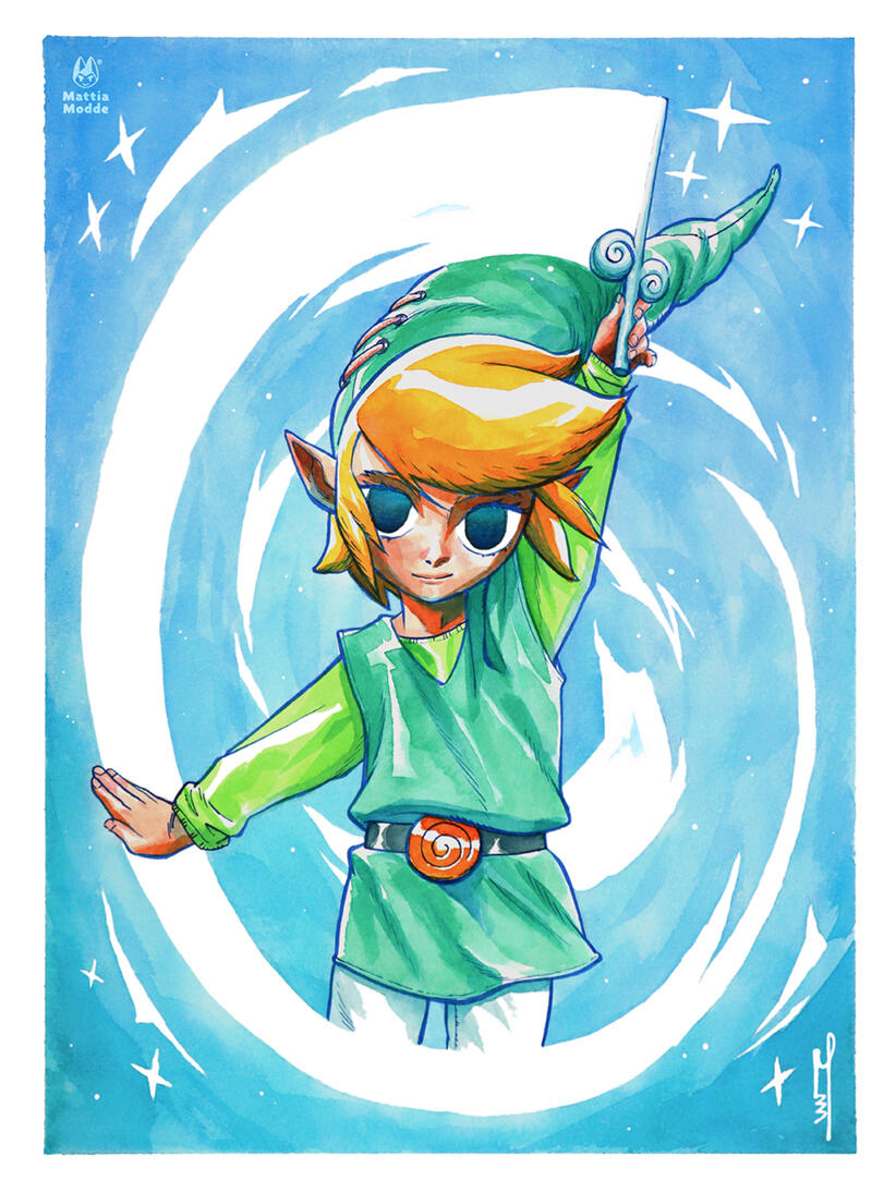 Link Wind Waker / Illustrazione tradizionale ad acrilici liquidi