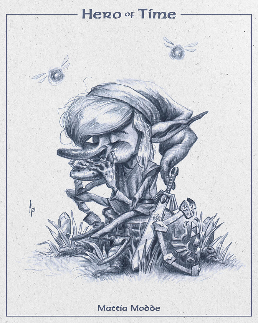 Link Ocarina / Illustrazione tradizionale con matita dark indigo